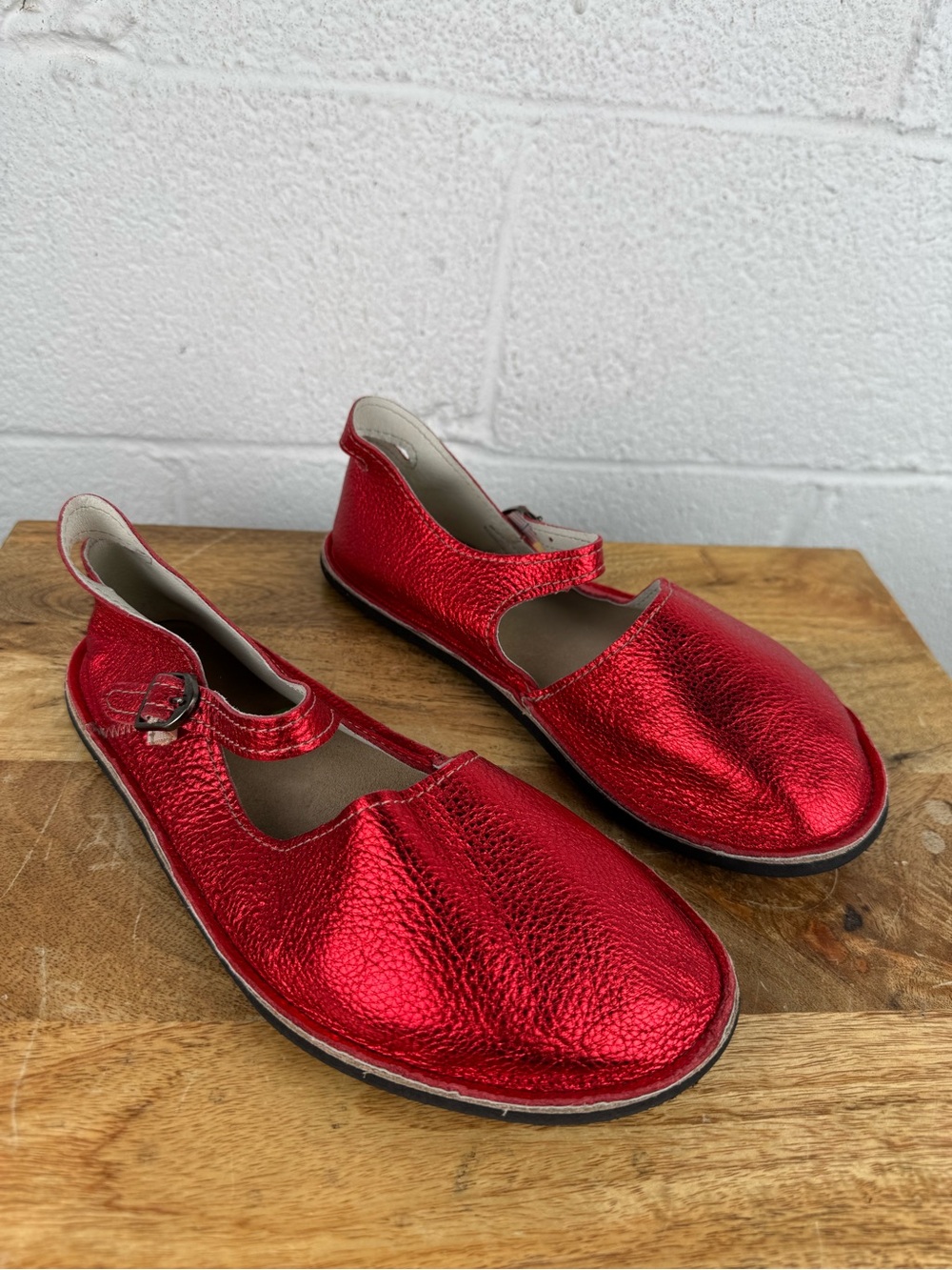 Softstar Merry Jane Metallic Red Leather Mary Jane Flats Wide US 8 Handmade